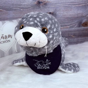 Plüsch Seehund gestickte Augen grau mit Tuch MOIN 60cm Kuscheltier Robbe maritim - Bild 1 von 2