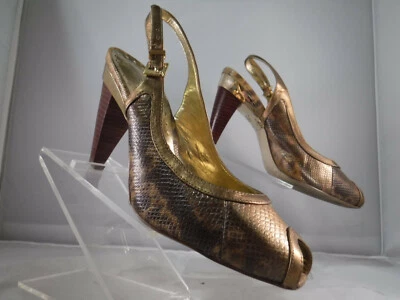 PFR BCBGirls EBONY Gold Metallic Slingback Peep Toe leather Heels Pumps 8 B - Image 1 of 4