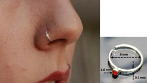 Thin 316L Stainless Steel Small Crystal Fake Rings Tiny Hoop Piercing Nose - Picture 1 of 2