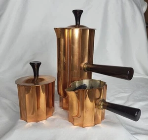 RARE Three-Piece Walter Von Nessen Chase Copper & Bakelite Diplomat Coffee Set - Picture 1 of 11