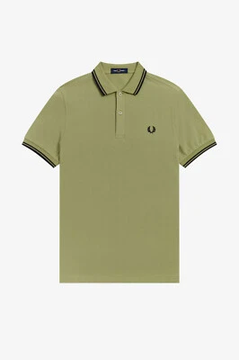 FRED PERRY M3600 Verde Salvia / Azul Marino P05 Modernista Tienda Nueva SS22 - Imagen 1 de 2