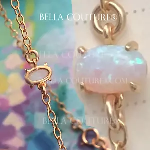 NEW BC® 14K YELLOW GOLD DAINTY OPAL VICTORIAN ROLO CHAIN CHARM PENDANT BRACELET - Picture 1 of 24