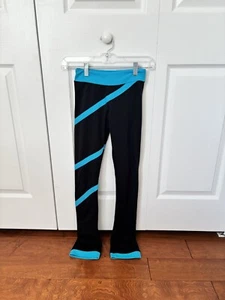 Chloe Noel Child M Ice Figure Skating Pants Black Leggings with Turquoise Swirl - Picture 1 of 2