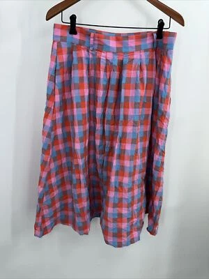 MODCLOTH x BARBIE PLAID RETRO A-LINE COTTON MIDI SKIRT 16 Multicolor T98 - Image 1 of 4