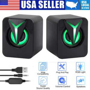 3.5mm RGB LED Mini USB Wired Computer Speakers Stereo Bass For PC Laptop Desktop - Picture 1 of 17