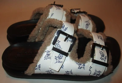 New Aerosoles Olivia Women 11M Faux Fur Trim Floral Strap Comfort Insole Sandals - Image 1 of 4