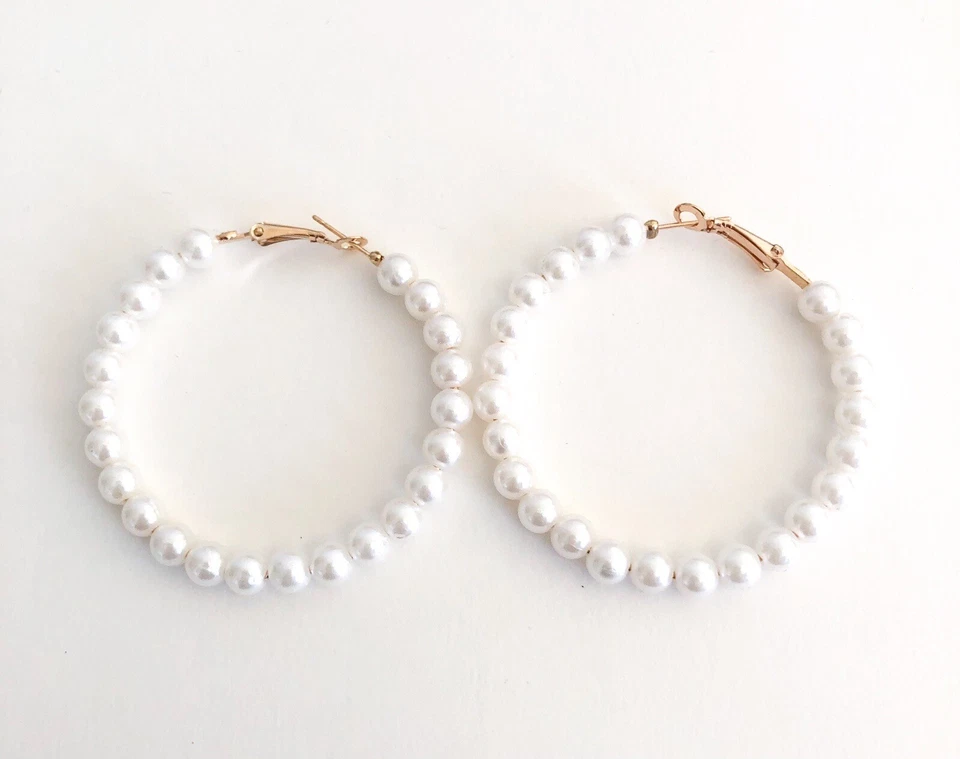 Perlen Creolen weiß - Bild 1 von 1