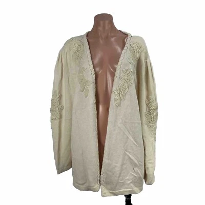 Cardigã Vintage Cervelle Suéter Marfim PLUS 2X Contas de Pérola Ombreiras Angorá - Imagem 1 de 4