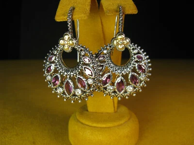 BARBARA BIXBY EARRINGS RHODOLITE GARNET GEMSTONE MARCUISE BEAD HOOP FLOWER Gift  - Image 1 of 3