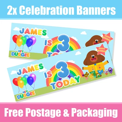 Personalised Dugee Banners Birthday / Celebration - Any Name & Age x 2
