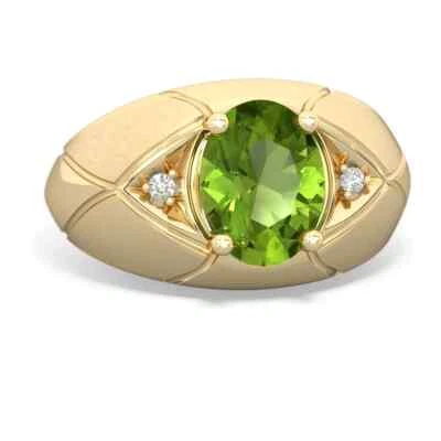 Anillo de compromiso de peridoto simulado de corte ovalado de 4 quilates de oro amarillo de 14 quilates sobre plata Foto 1 de 4