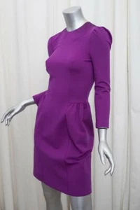 YVES SAINT LAURENT Womens Purple Knit Long-Sleeve Shift Dress 36/4 S - Picture 1 of 5