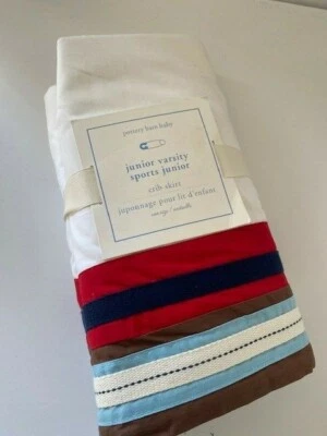 Pottery Barn Baby Kids Junior Varsity Sports Red White Crib Skirt NEW - Image 1 of 2