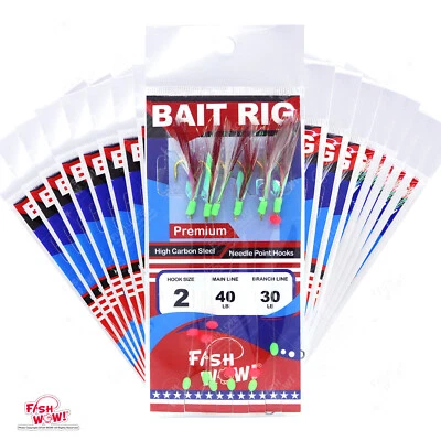20pks Size 2 Premium Sabiki Fishing Piscatore Red White Feather Bait Rig FishWOW - Image 1 of 3