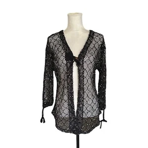 Kaktus XL Lace Knit Open Front Cardigan Detail Tie Closure Goth Fairy Sz XL - Picture 1 of 12