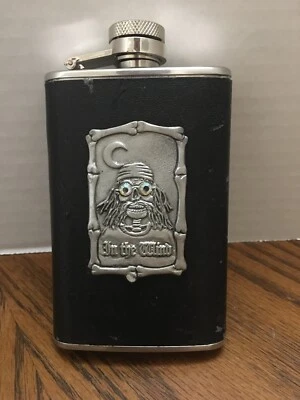 In the Wind Design Mini Flask Stainless Steel Leather 3.5 oz NEW Jeweled Eyes  - Image 1 of 4