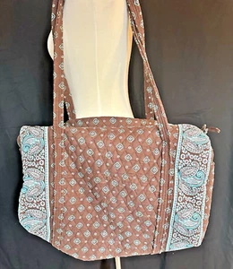 Country Provencial Quilted Teal Blue Brown Paisley XL Tote Bag Weekender Duffle - Picture 1 of 8