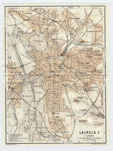 1914 ORIGINAL ANTIQUE MAP OF LEIPZIG SAXONY GERMANY  - Picture 1 of 3