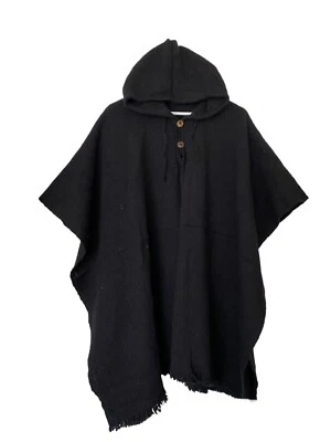 Poncho de lã de ovelha feito à mão com capuz - Design artesanal unissex - Quente e elegante - Imagem 1 de 4