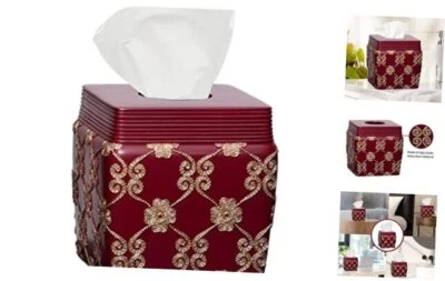 Popular Caja de Pañuelos de Baño, Colección Rosa Elegante, Borgoña/Dorado  Foto 1 de 4