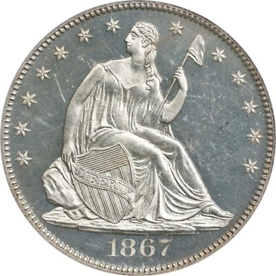 1867 Proof Seated Liberty Half Dollar PCGS PR64CAM Strong Cameo, Nice Eye Appeal - Image 1 of 4