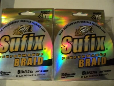 2 - SPOOLS SUFIX PERFORMANCE BRAID 6 LB HIGH VIS YELLOW (NIP) - Imagem 1 de 2