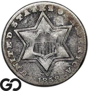 1858 Three Cent Silver Piece - Picture 1 of 3