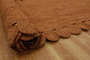 Handmade Jute Carpet Green Boho Kilim Scalloped Oval Area Rug Living Room Mats - Picture 1 of 61