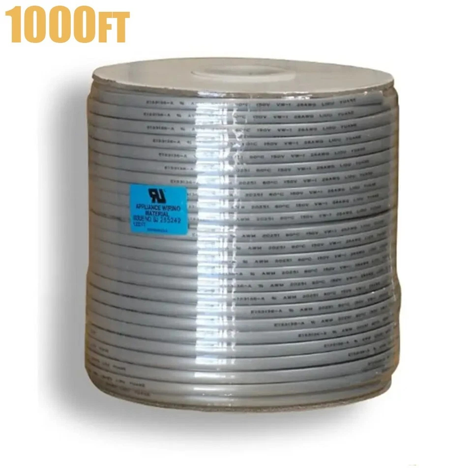 1000FT RJ12 Flat Telephone Phone Cable UTP Stranded Copper Wire 26AWG Silver - Image 1 of 2