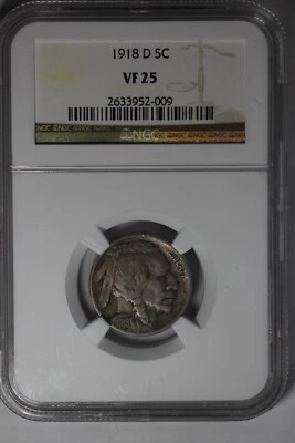 1918-D  .05 NGC   VF25   Buffalo Nickel, Indian Nickel, 5 Cent Piece - Image 1 of 2