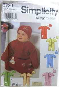 Simplicity Pattern 5720 Baby Fleece Body Suit Size XXS, XS, S Uncut - Picture 1 of 4