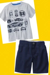 NWT Boys 8 Gymboree “AUTO CREW” Navy Blue Cotton DOUBLE WAIST SHORTS & TOP Set - Picture 1 of 4