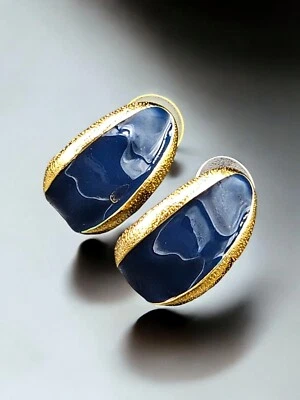 Серьги с каплевидным пирсингом Anne Klein золотисто-голубая эмаль - Изображение 1 из 4