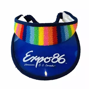 Vintage Expo 86 Visor Tennis Headband Sweatband Hat Cap Pride Rainbow Vancouver - Picture 1 of 5