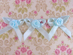 40 Satin Ribbon Flower Rose Bow 1.5"/Craft/trim/sewing/doll/light F22-Baby Blue