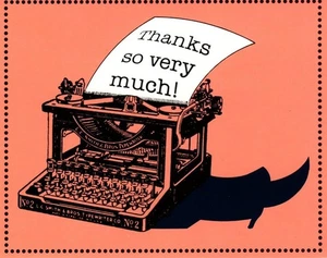 Thank You Very Much Antique Typewriter Blank Note Cards - Set of 8 - Picture 1 of 2