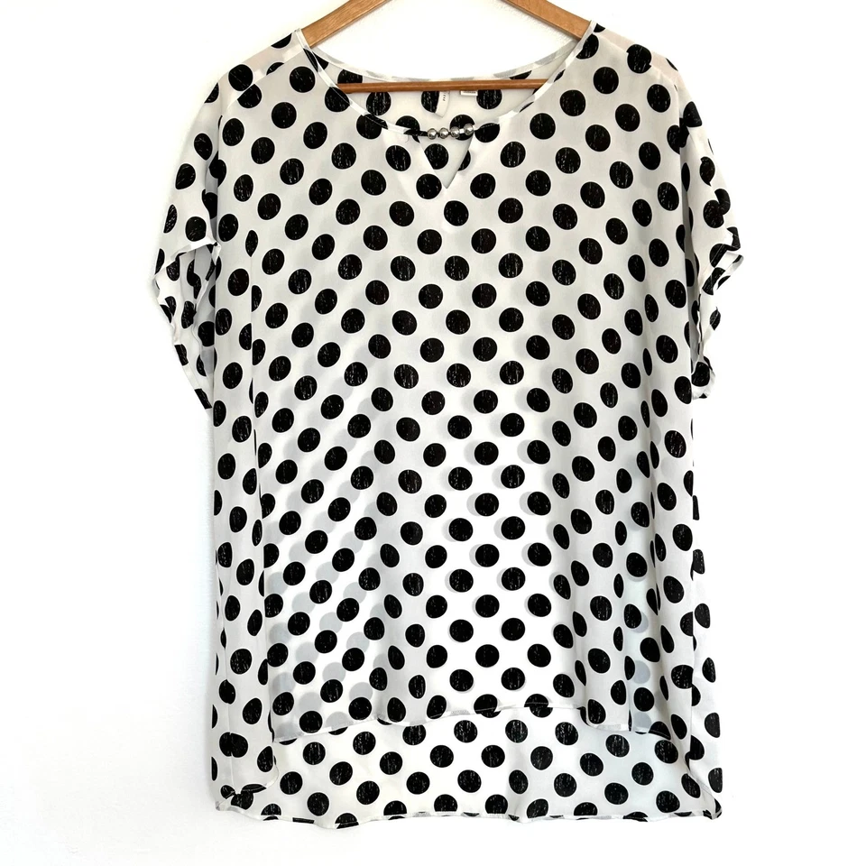 Camisa Top Cato Para Mujer Talla 14/16W Negra Blanca Lunares Transparente Foto 1 de 4