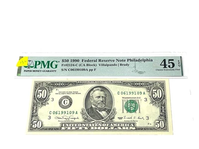 1990 $50 Fifty Dollars, FEDERAL RESERVE NOTE Philadelphi 'PMG 45 CEF (132) - Image 1 of 2