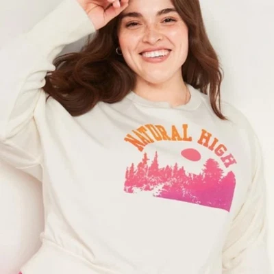 NUEVO CON ETIQUETAS Sudadera Corta Antigua Azul Marino Suelta Cuello Redondo XXL Crema Natural Top Alto Foto 1 de 4