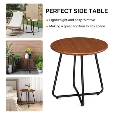 21-дюймовый металлический круглый обеденный стол для патио бистро на открытом воздухе имитация деревянной столешницы - Изображение 1 из 4