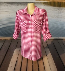 Magellan leichte Bluse mit Roll-Riegelärmeln Gr. 2XL (20) rosa Gingham 100% Baumwolle - Bild 1 von 13
