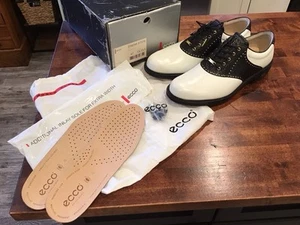 New ECCO WORLD CLASS GORE-TEX Croco Saddle Golf Shoes, BLACK & WHITE, 13-13.5 - Picture 1 of 13