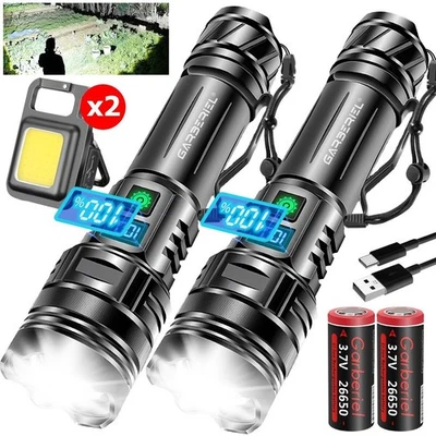 1-2Pack Rechargeable 5000000lm LED Tactical Flashlight Super Bright Flashlights - Image 1 of 4