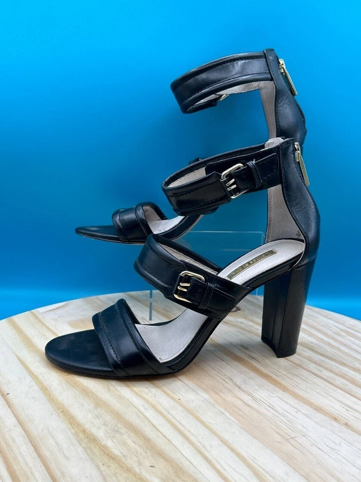 Louise Et Cie Strappy Sandal Women's Sz 8M Black Leather Block Heel Open Toe Zip - Image 1 of 4