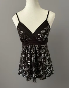 Vintage Y2K Babydoll Oberteil silber schwarz von Moolala AU Größe 10 - Bild 1 von 14