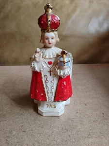 Jesus Infant of Prague Figurine Red Robe Cross Globe and Gold Accents READ - Picture 1 of 6