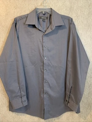 Kenneth Cole Reaction Gray Stripe Wrinkle Free Mens Shirt Large 16 32/33 EUC - Image 1 of 4