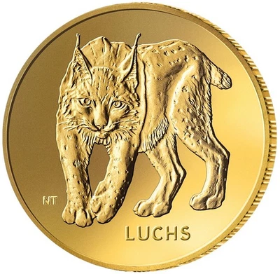Deutschland 20 Euro 2025 J Wildtiere LUCHS 1/8 Unze Gold 999,9 ST mit OVP - Bild 1 von 3