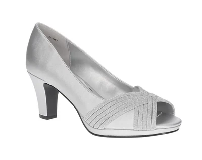 Sapatos femininos Easy Street plataforma luxuosos salto agulha - cetim prata 7,5W - Imagem 1 de 4