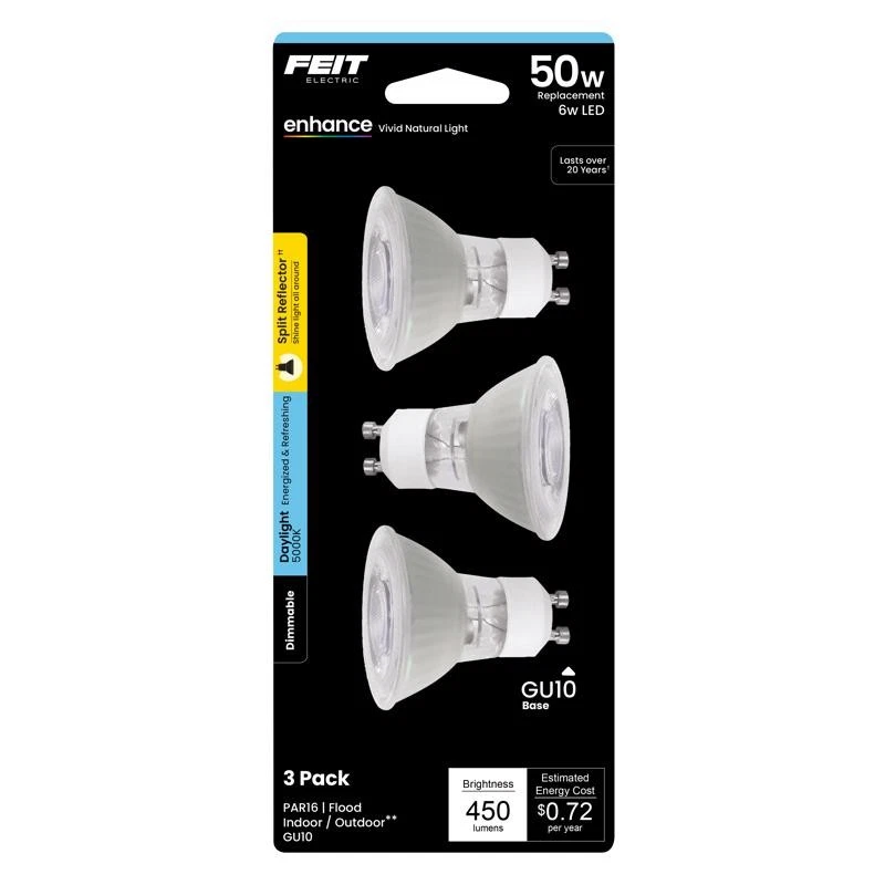 Feit Enhance MR16 GU10 LED Bulb Daylight 50 Watt Equivalence 3 pk - Image 1 of 1
